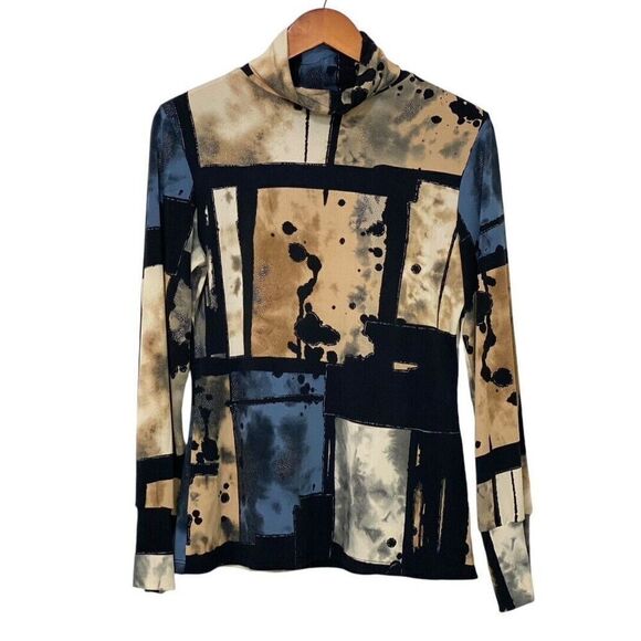 Papillon Blanc Long Sleeve Turtleneck Slinky Knit Artsy Abstract Unique Size L - Picture 8 of 8